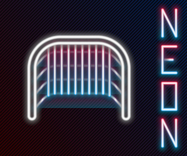 发光的霓虹灯线冰球目标与网守门员图标孤立在黑色背景。色彩斑斓的轮廓的概念。矢量图图片下载