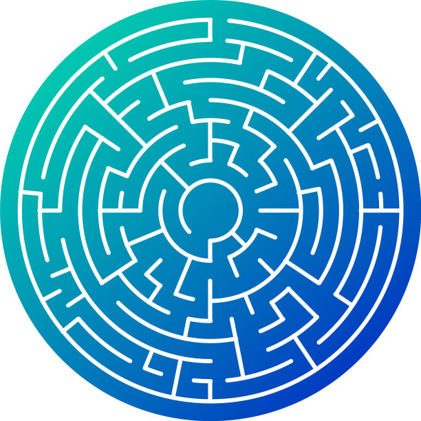 圆形迷宫在蓝色渐变图标隔离上图片下载