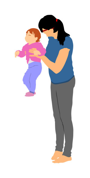 妈妈抱着孩子教巴托说话图片下载