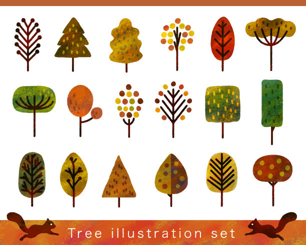 秋天树插图设置/模拟风格图片下载
