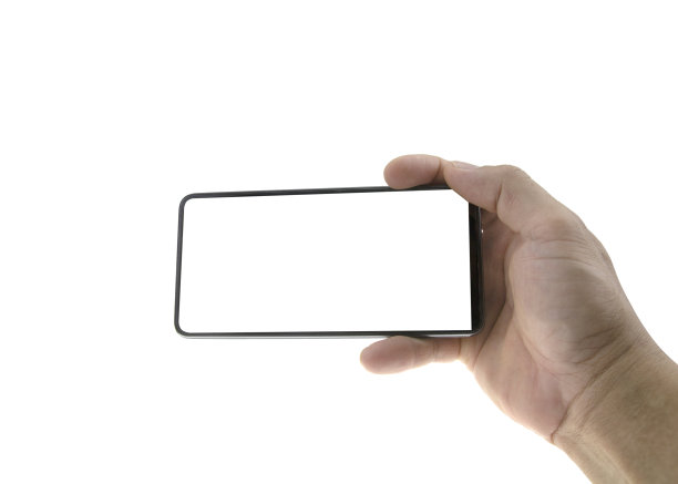 手持黑色手机孤立的白色剪辑路径图片下载