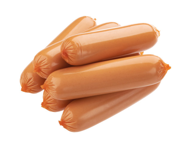 一堆煮过的香肠孤立在白色的背景上图片下载