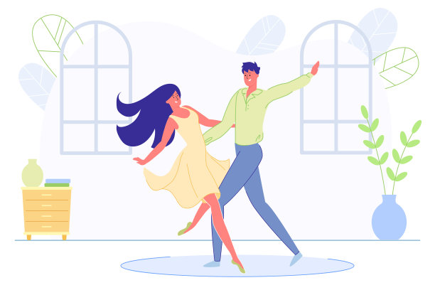 信息海报年轻夫妇在家里跳舞图片下载