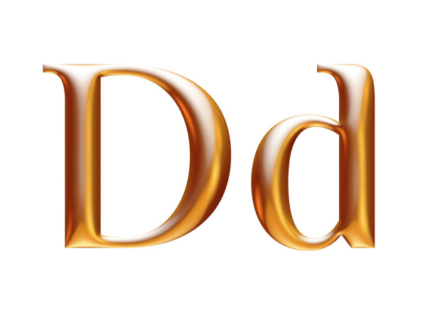 金色金属字母，字母d，小写和大写，3d插图图片下载
