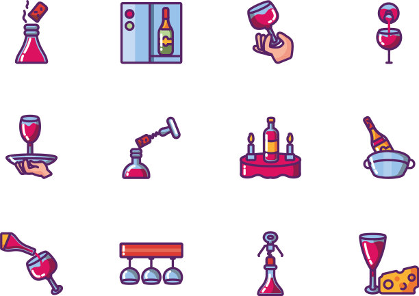 孤立的葡萄酒图标集设计图片下载