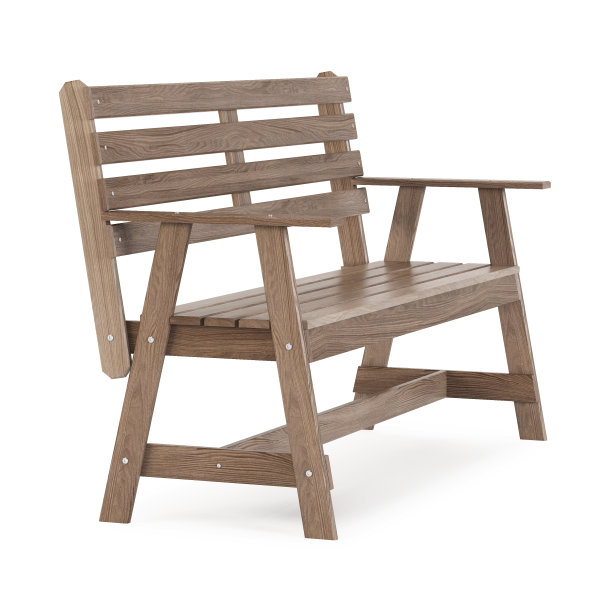 白色背景下的户外花园家具：木制长椅3D渲染图片下载