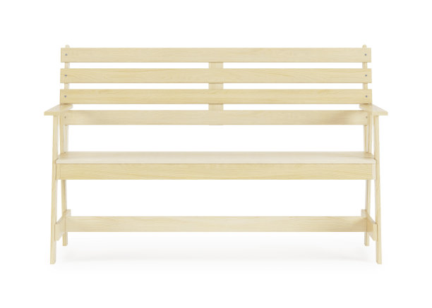 白色背景下的户外花园家具：木制长椅3D渲染图片下载