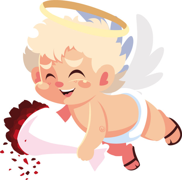 可爱的丘比特天使手捧鲜花情人节图片下载