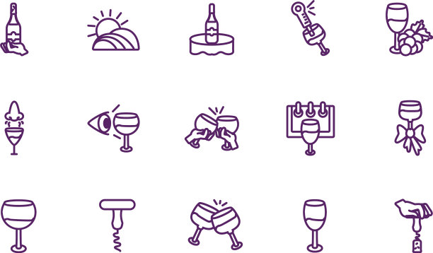 孤立的葡萄酒图标集设计图片下载