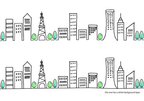 手绘城镇地平线插图图片下载