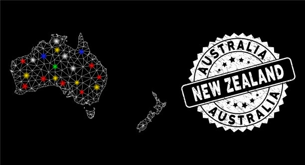 明亮的网格胴体澳大利亚和新西兰地图图片下载