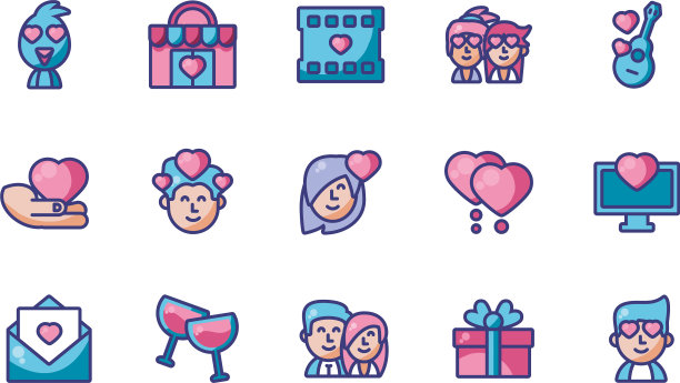 爱和情人节图标设置设计图片下载