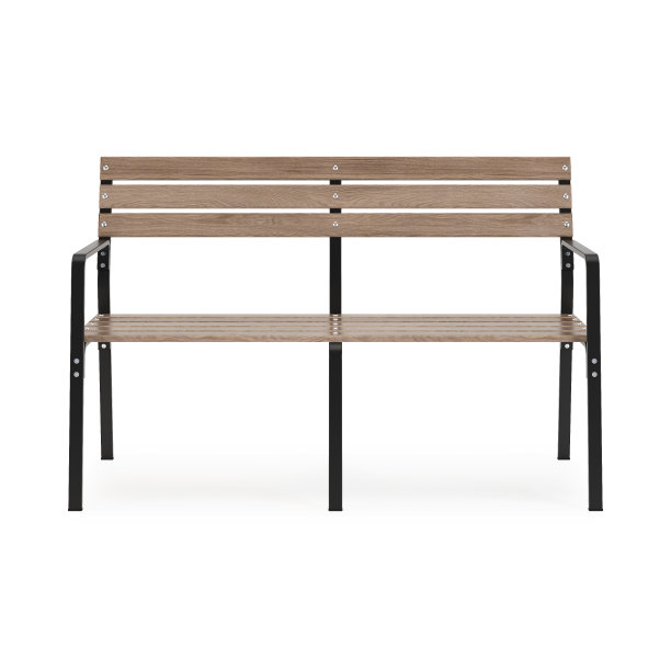 白色背景下的户外花园家具：木制长椅3D渲染图片下载