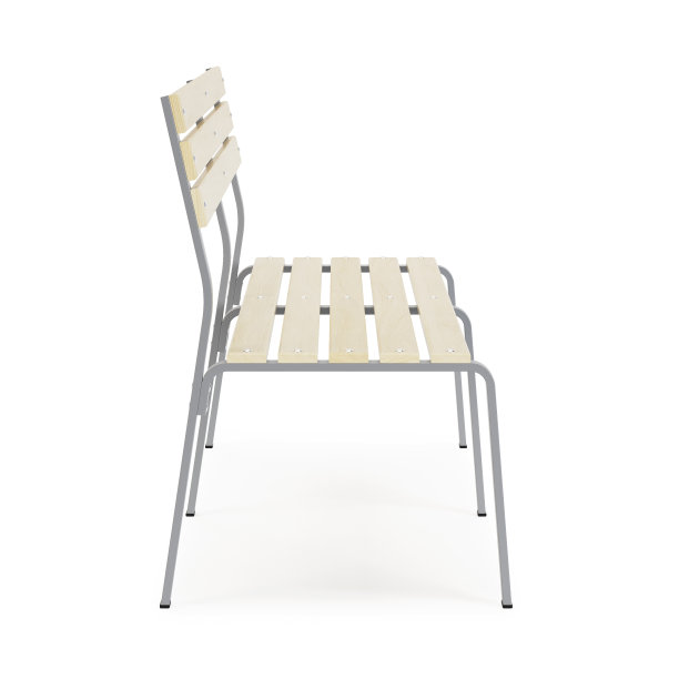 白色背景下的户外花园家具：木制长椅3D渲染图片下载