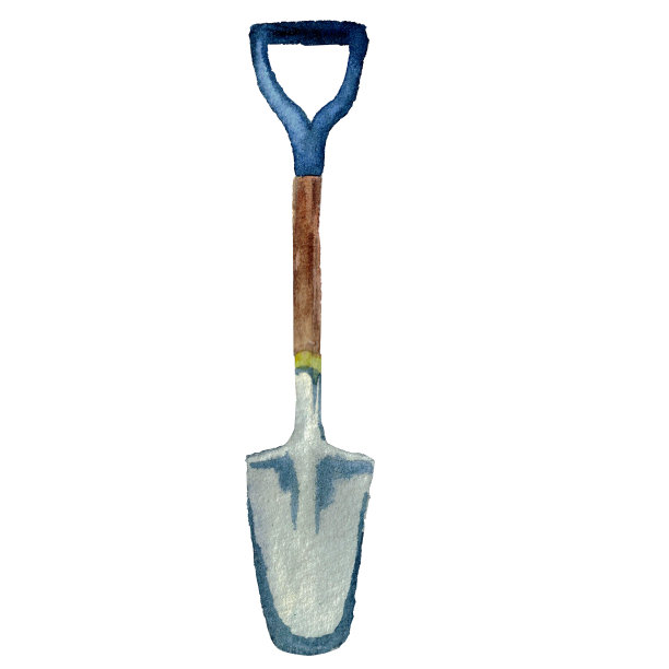水彩画铲子孤立的白色背景。图片下载