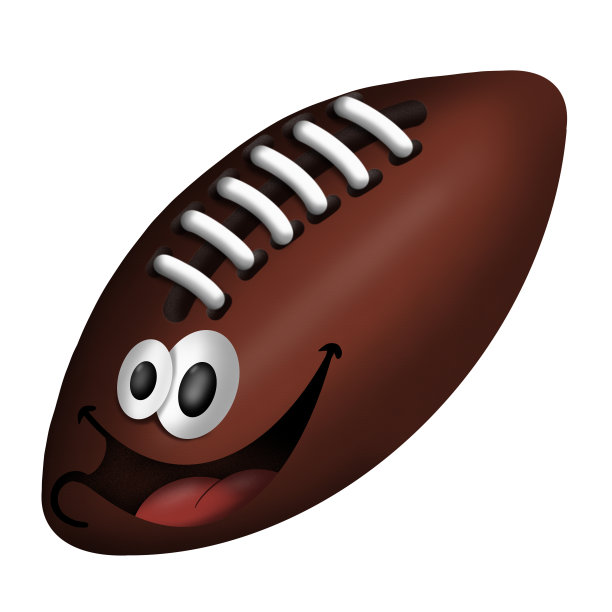 卡通球踢美式足球，人物设计，插图在一个白色的背景。图片下载