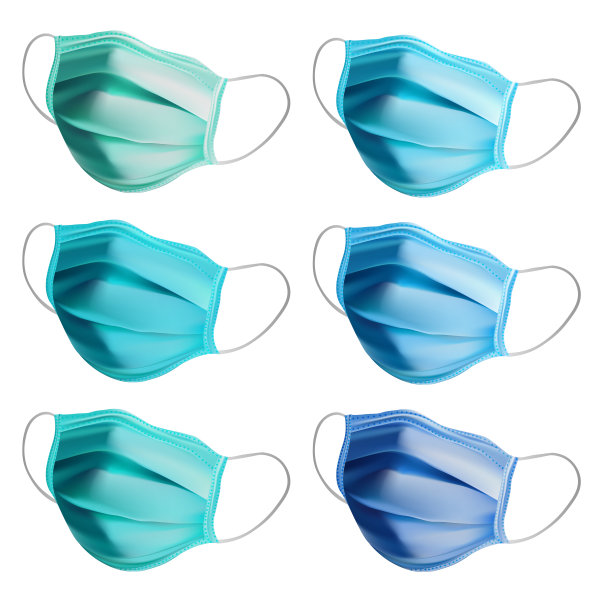 3D逼真防护医用口罩。病毒保护。从不同角度佩戴医用口罩。医用口罩隔离在白色背景上。插图图片下载