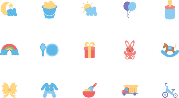 孤立的baobjects和玩具图标集图片下载