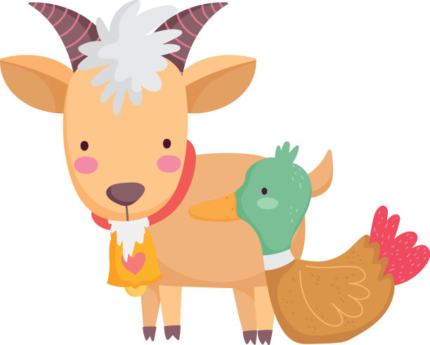山羊与铃铛鸭农场动物卡通图片下载