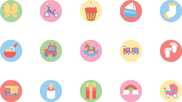 孤立的baobjects和玩具图标集图片下载