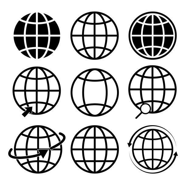 地球矢量图标集：全球通信图标集，地球行星图标集，白色背景上孤立图片下载