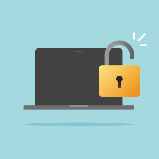电脑笔记本电脑开锁或电脑用开锁作为不安全或盗窃的想法矢量平面卡通图标，说明数字安全登录访问或私人帐户打开，互联网间谍软件图像符号图片下载