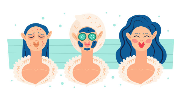 家庭spa的夜晚。女孩之前和之后的照顾。不同的心情。皮肤,头发护理。娱乐，自我照顾，放松，休息。美丽的过程。浴室,淋浴。平面手绘矢量插图，一组元素。图片下载