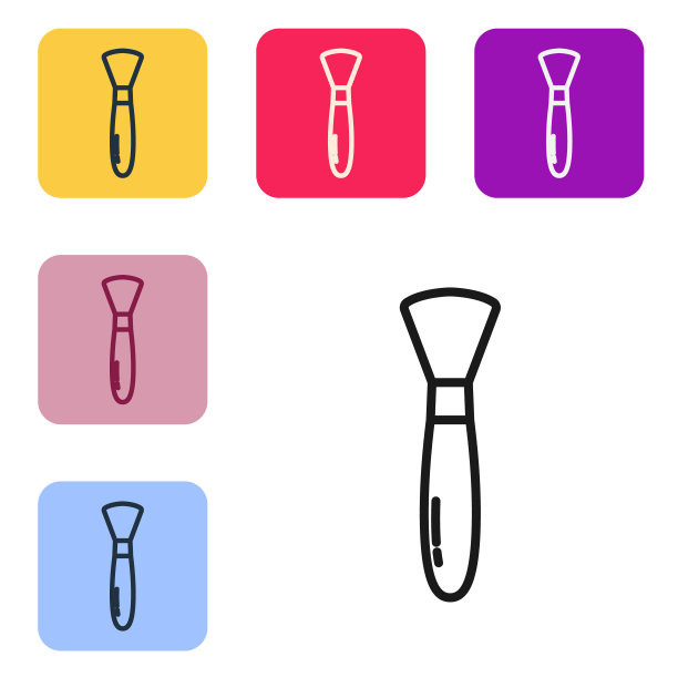 在白色背景上独立的画笔图标。设置图标的颜色方形按钮。矢量图素材图片