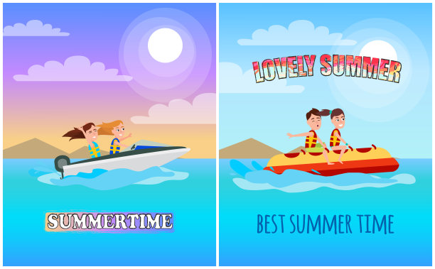 夏季海报收集矢量插图图片下载