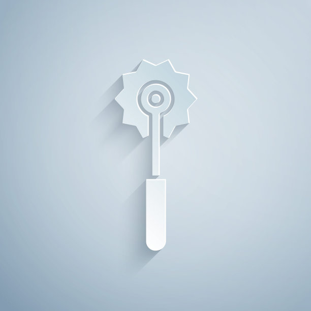 剪纸披萨刀图标孤立在灰色背景。披萨刀的迹象。钢厨具设备。纸艺术风格。矢量图图片下载