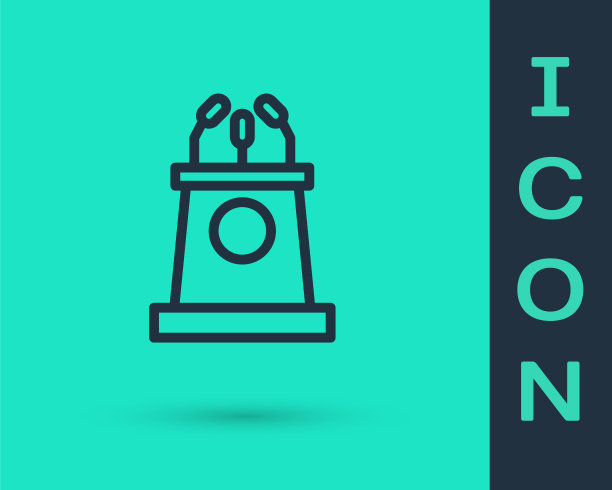 黑线台站或辩论台，讲台图标孤立在绿色背景上。论坛会议上演讲。矢量图图片下载