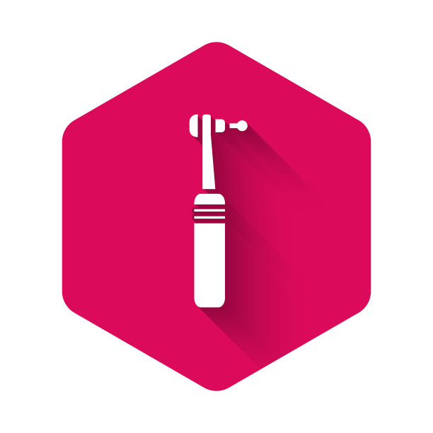 白牙钻图标孤立与长影子。牙科手机，用于钻孔和研磨工具。医疗器械。粉红色的六角按钮。矢量图图片下载