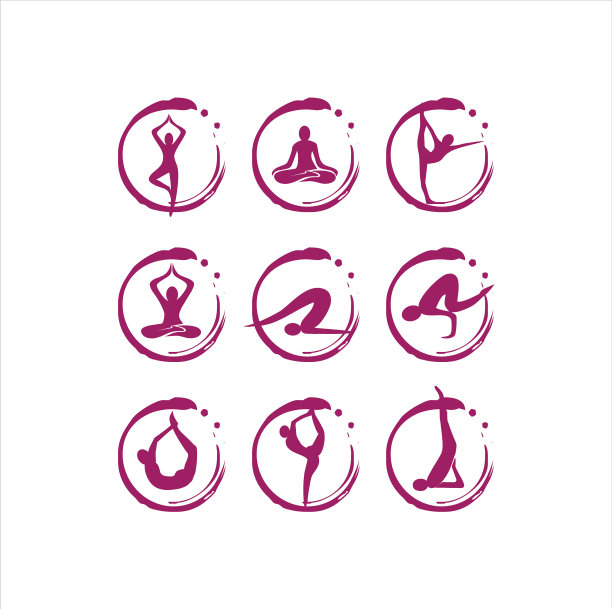 设置瑜伽设计瑜伽姿势图标包模板图片下载