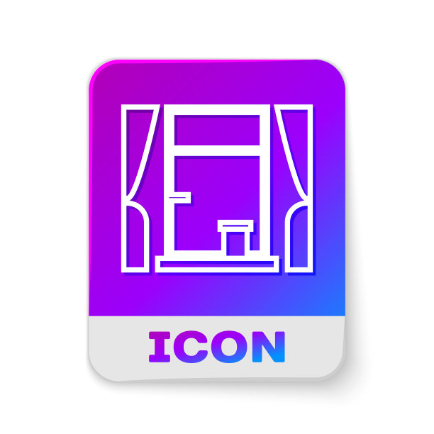 白色线窗与窗帘在房间图标图片下载