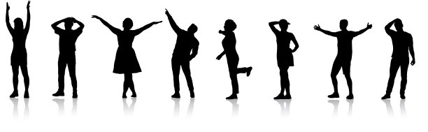 一组人的剪影站在白色的背景图片下载