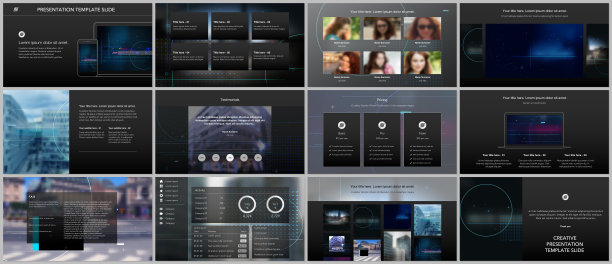 矢量模板的网站设计，演示文稿，投资组合。为时尚科技设计现代电子音乐演示幻灯片模板，传单，单张，小册子封面，年度报告。图片下载