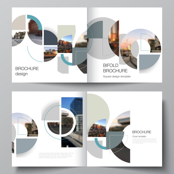 矢量布局的两个封面模板为方形设计双折宣传册，传单，封面设计，书籍，宣传册封面。背景与抽象的圆形横幅。企业业务概念模板。图片下载