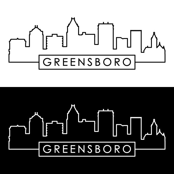 格林斯博罗的天际线。线性风格。可编辑的矢量文件。图片下载