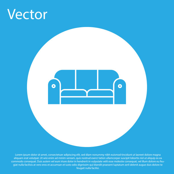 蓝色沙发图标孤立在蓝色背景白色图片下载