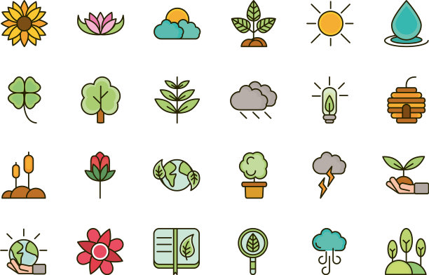 自然、植物、植物生态绘画图标集图片下载