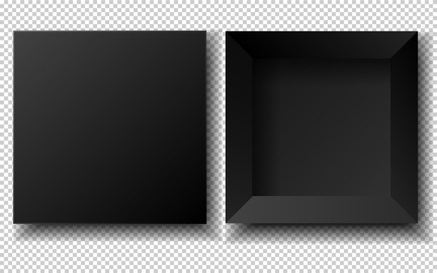 黑盒子包装顶视图打开和关闭的礼品图片下载