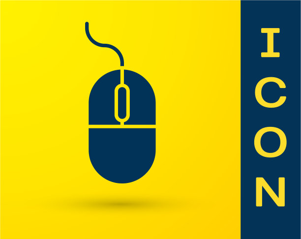 蓝色鼠标图标隔离在黄色上图片下载