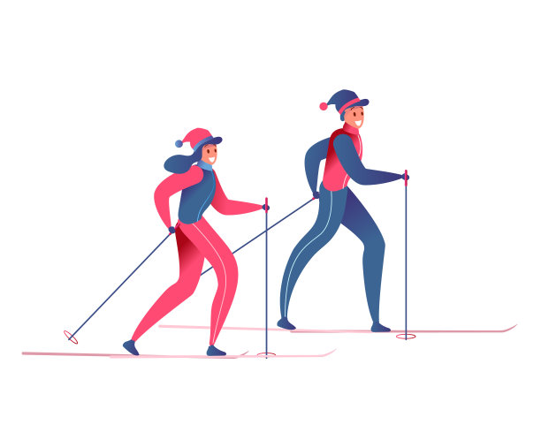 矢量平面的男人和女人在户外滑雪图片下载