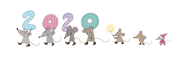 可爱的卡通老鼠。贺卡。鼠年是中国的生肖。新2020年。动物卡通人物集。有趣的老鼠和圣诞树图片下载