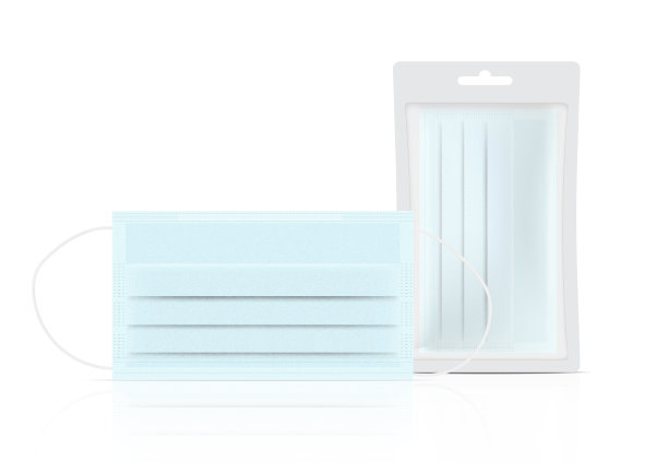 外科口罩和病毒防护袋包装隔离在白色背景。安全呼吸、医疗保健和医疗概念设计。图片下载