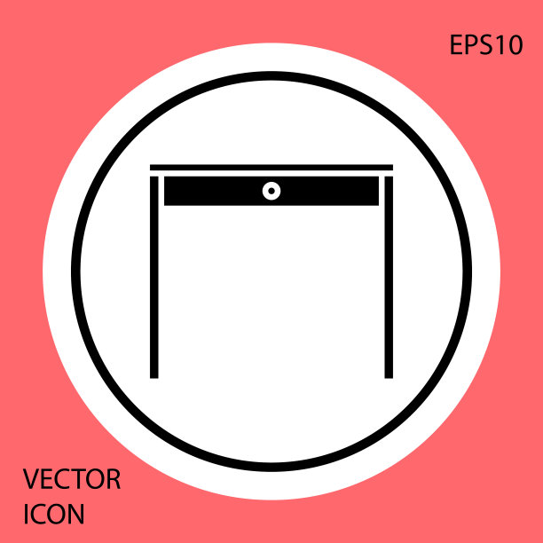 黑色木制桌子图标孤立在红色上图片下载