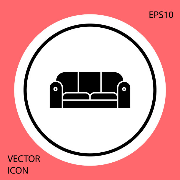 黑色沙发图标孤立在红色背景白色图片下载