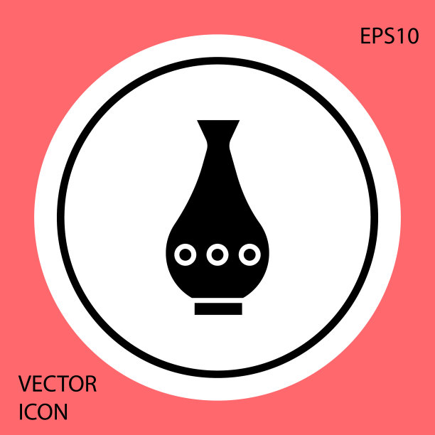 黑色花瓶图标孤立在红色背景白色图片下载
