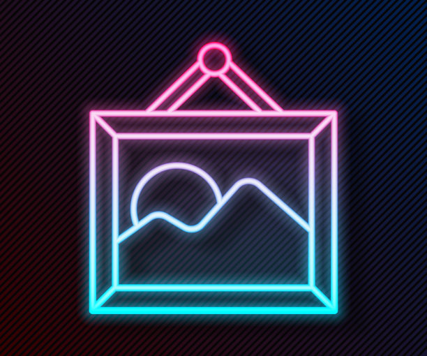 发光的霓虹灯线图片景观图标孤立在黑色的背景。矢量图图片下载