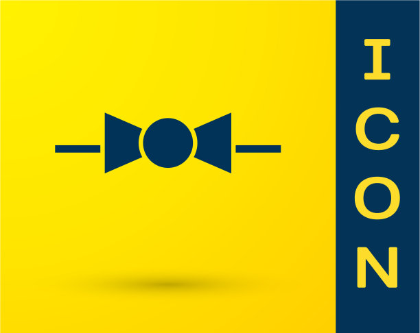 蓝色蝴蝶结图标孤立在黄色背景图片下载